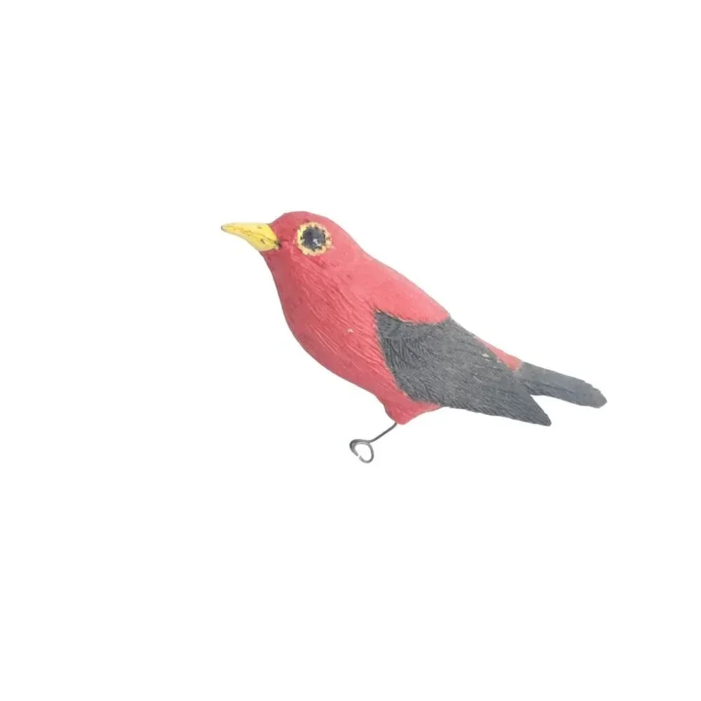 Artist Signed Scarlet Tanager Wood Red Black Yellow Bird Brooch Pin Vintage